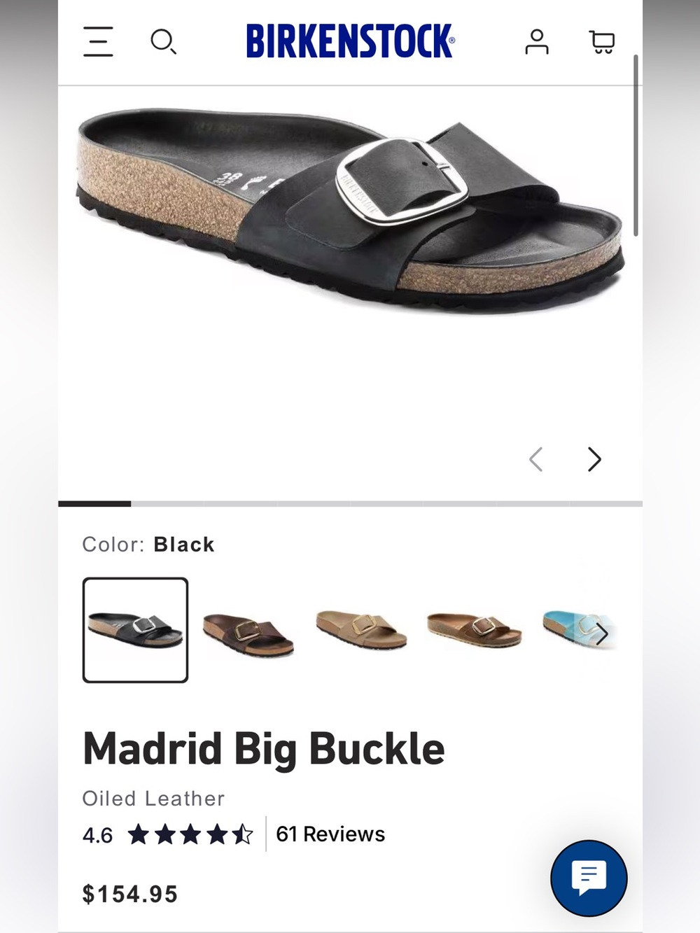 Birkenstock Madrid Big Buckle Oiled Leather Sandal - Black with Silver Buckle